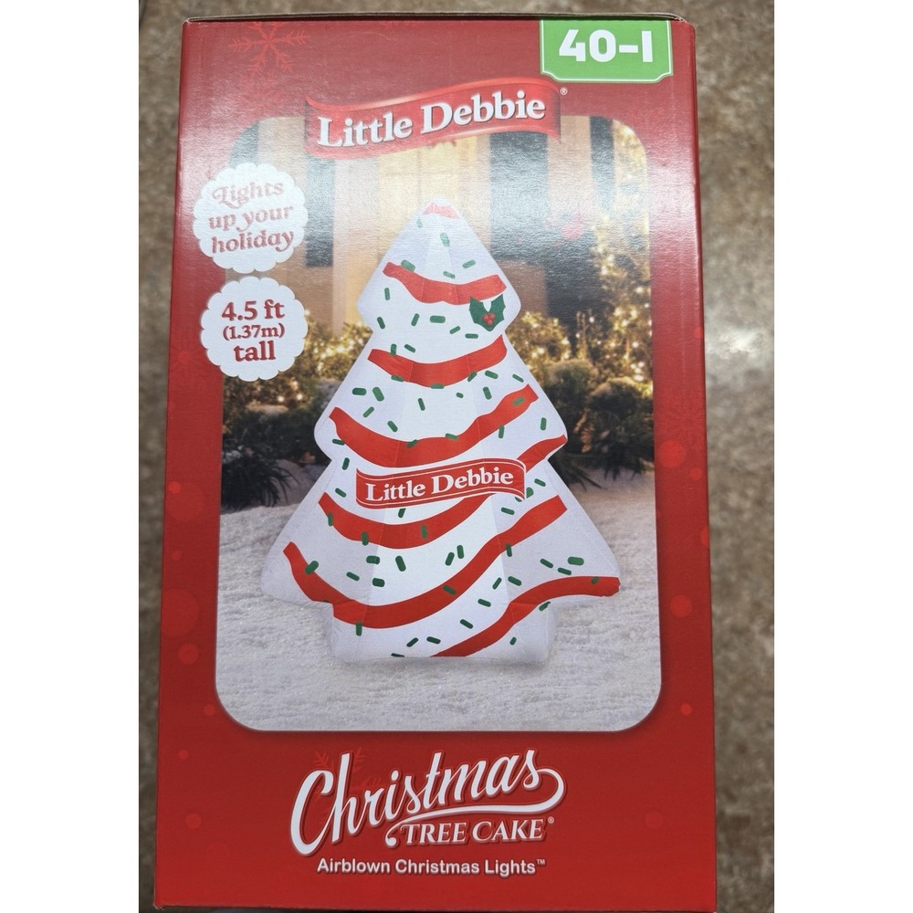 New! 4.5 ft Little Debbie Christmas Tree Cake Inflatable Airblown Holiday Lights